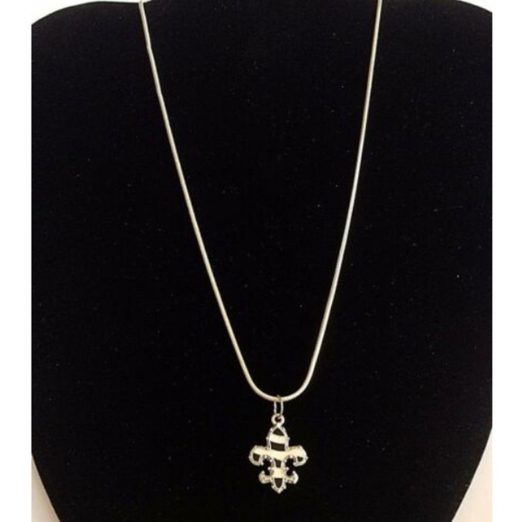 Silver Fleur de Lis Necklace 18" Nola Saints - Picture 3 of 8